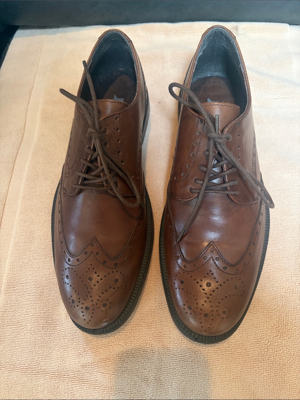 Vera Pelle Brown Brogue Wingtip Derby Shoes